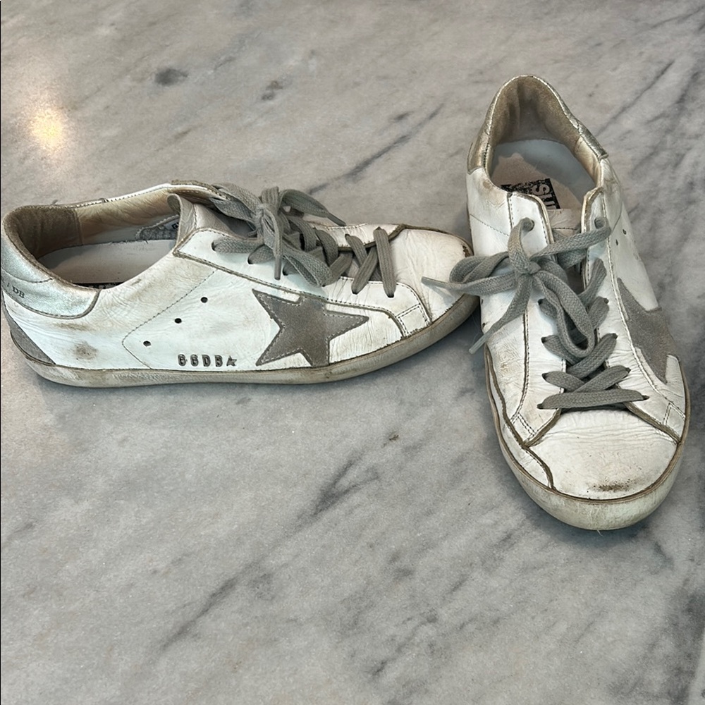 White and Gray Golden Goose Star Sneakers